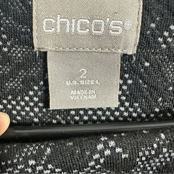 Chico's Sz 2 (large) black lace-look tunic, 3/4 sleeves - Picture 3 of 8